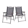 thumbnail image 1 of Patiojoy 2-Piece Folding Outdoor Patio Chair Sling Back Camping Chair with Armrest & Pillow Black, 1 of 10
