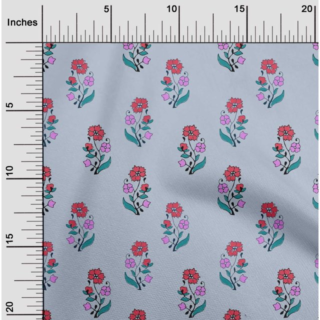 oneOone Viscose Jersey Fabric Leaves & Floral Block Printed Craft Fabric BTY 60 Inch Wide