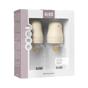 BIBS BPA-Free PP Baby Bottles Round Latex Slow Flow Ivory - 2 x 5oz Bottles 150ml