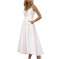 thumbnail image 2 of SMihono Robe d'Été pour Femmes Grande Taille Robe Formelle pour Femmes à Bretelles Sans Manches Aguichant Unie Ajourée à Dos Nu Ample, 2 of 8