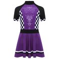 thumbnail image 3 of YiZYiF Racer Girls Costume Kids Racing Driver Fancy Dress-up Short Sleeve Zip Back A Line Dress Purple 14, 3 of 5