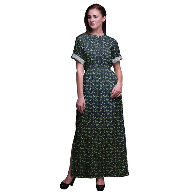Bimba Robe Longue en Rayonne à Feuilles de Thé pour Femmes, Style Bohème, Plage, Cocktail, Fête, Maxi, Fendue - Grande