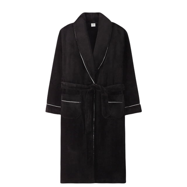 Redempat polyester lightweight men's bathrobe in black, size 3XL. Designed for comfort and warmth during chilly nights, it features an adjustable belt for a customized fit, practical pockets, and versatile use as sleepwear, loungewear, or a shower cover-up.