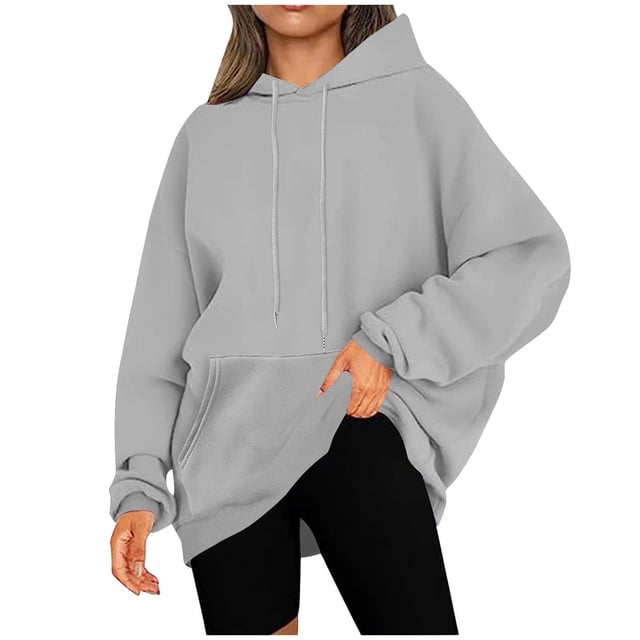 Besolor Womens Plus Size Hoodies Long Sleeve Drawstring Pullover Tops Casual Loose Fall Winter Hooded Sweatshirts