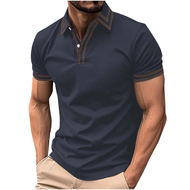 Styesk T Shirts for Man Fashion Leisure Solid Color Versatile Button Turndown Collar Short Sleeve Top