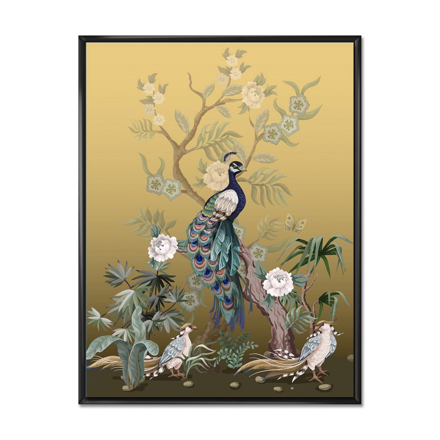 Designart Chinoiserie Aux Oiseaux Et Pivoines VI ART MURAL À CADRE FLOTTÉ