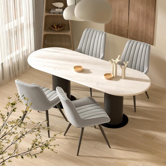 Hawsaiy Dining Chairs Set of 4,Mid Century Modern Kitchen Chairs,Upholstered Fabric Armless Dinning Side Chairs with Back and Metal Legs for Kitchen,Dining Room,Living Room, Light Gray