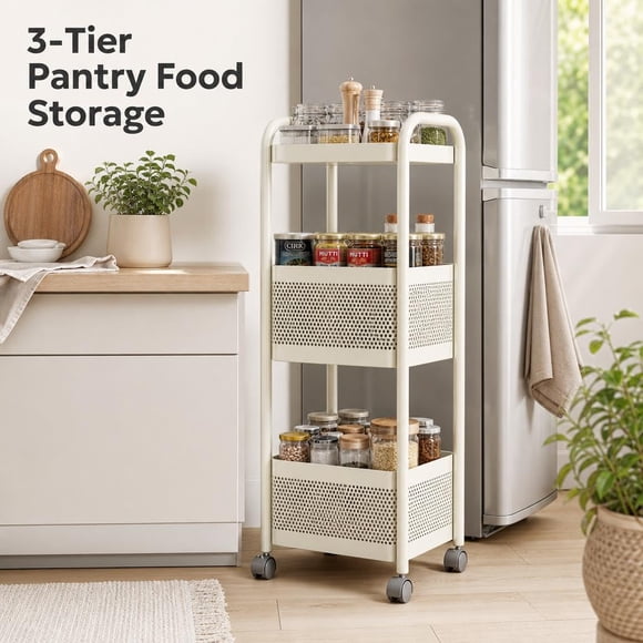 GOGRANT 3-Tier Slim Rolling Storage Cart, Narrow Gap Utility Shelf with Lockable Wheels, Space-Saving Organizer Rack for Kitchen Bathroom Laundry Room, Black