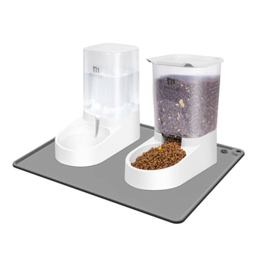 Marchul Ensemble d'Abreuvoir Gravité pour Animaux et Distributeur d'Eau avec Tapis, Mangeoires Automatiques pour Chiens Anti Dégâts et Abreuvoir pour Chiens de Petites, Moyennes et Grandes Races (3,8 L)