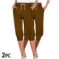 thumbnail image 2 of Timegard 2pc Capri Pants for Women Elastic High Waisted Drawstring Comfy Casual Crop Pants with Pockets, 2 of 7