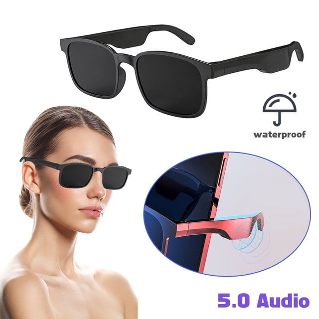 EIMELI Smart Glasses Wireless Bluetooth Sunglasses Open Ear Music And Hands-Free Calling Polarized Lenses IP4 Waterproof Connect Mobile Phones and Tablets (Black)