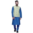 thumbnail image 1 of Atasi Mandarin Collar Traditional Solid Kurta Pajama With Printed Jacket Set, 1 of 3