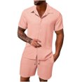 thumbnail image 1 of TIMIFIS Pinks Men's Cotton Linen Sets Short Sleeve Pleats Suits 2 Piece Button Shirt and Shorts Beach OutfitsFall, 1 of 8