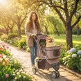 thumbnail image 2 of PawHut Deluxe 3 Wheels Pet Stroller with Brake, Canopy, Cupholders (Coffee), 2 of 10