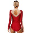 thumbnail image 2 of RUNQHUI Women's Long Sleeve Gymnastics Leotard Shiny Rhinestone Bodysuit for Acrobattics Performance 04Red M, 2 of 7
