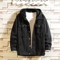 thumbnail image 1 of LOVZFMLL Jackets for Men's Motorcycle Solid Color Button Pocket Long Sleeved Hooded Denim Jacket, 1 of 3
