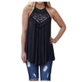 thumbnail image 1 of Pompotops Débardeur d'Été pour Femme à Col Licou à Bretelles Spaghetti en Dentelle Ajourée Fluide Camisole Chemises Blouse Plissée T-Shirt Sans Manches Gilet, 1 of 7