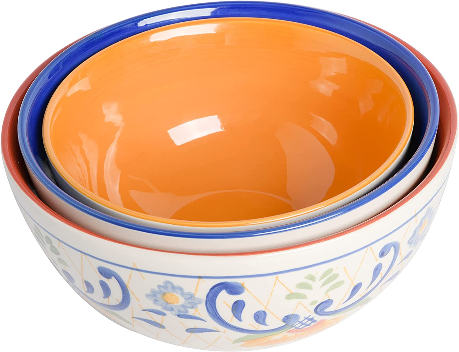 Laurie Gates Tierra 3 Piece Stoneware Hand Painted Nesting Bowl Set - 3 Assorted Designs