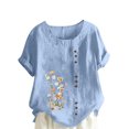 thumbnail image 2 of Pisexur Hauts et Chemisiers pour Femmes 2024 Coton Lin Manches Courtes Blouse Basique Col Rond Été Décontracté Hauts Coupe Ample Fleur Surdimensionné Grande Taille Hauts, 2 of 5