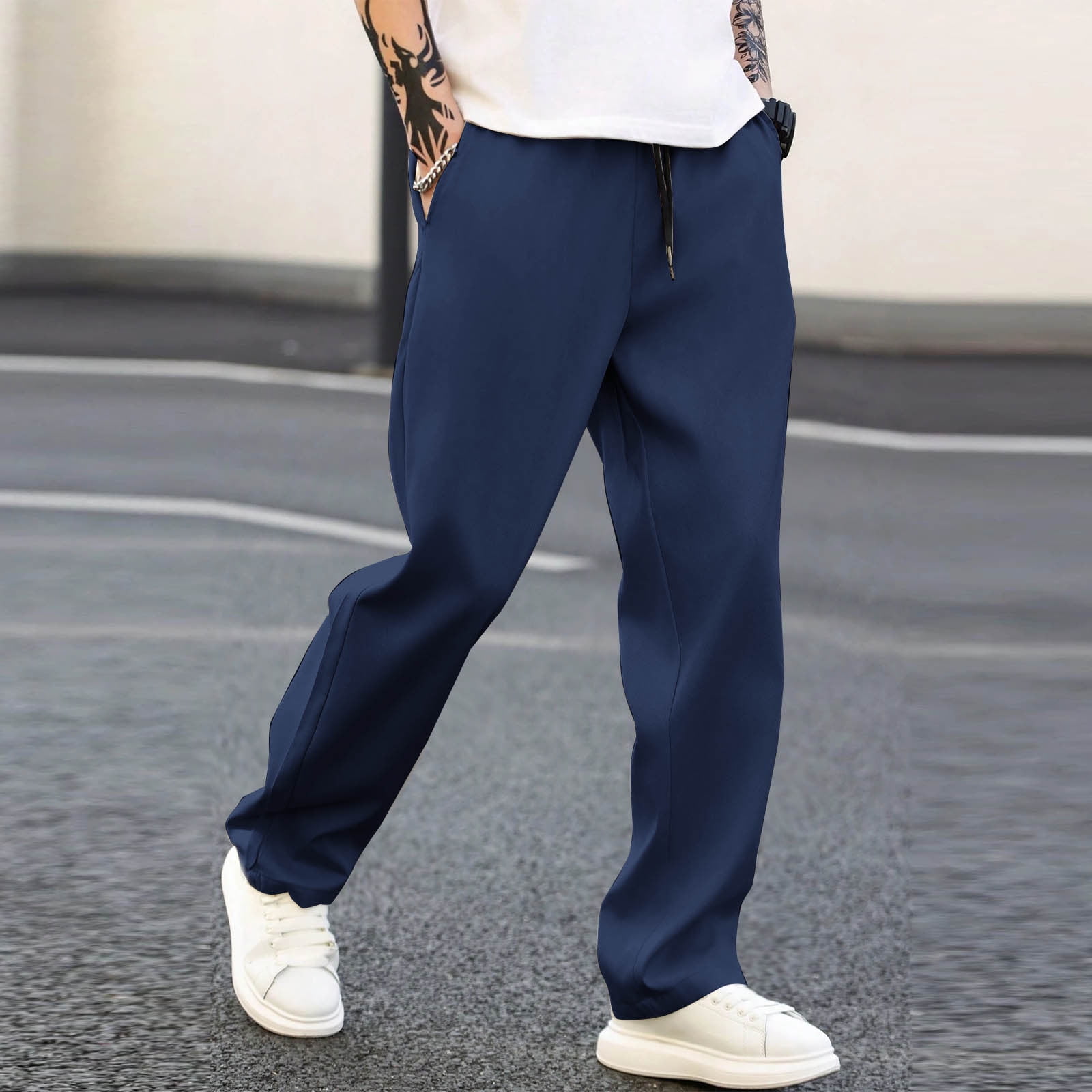 Elvqul Mens Quick Dry Pants Trousers Casual Breathable Plain