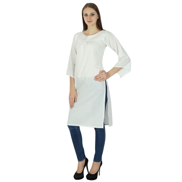 Kurta Ethnique Bollywood pour Femmes en Coton, Kurti Uni, Haut Décontracté, Tunique, Robe
