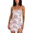 thumbnail image 1 of SUNSIOM Robe d'Été Mini Sans Bretelles pour Femmes Imprimé Floral Sans Manches Épaules Dénudées Fente Ourlet Moulant Robe de Soirée Courte, 1 of 6
