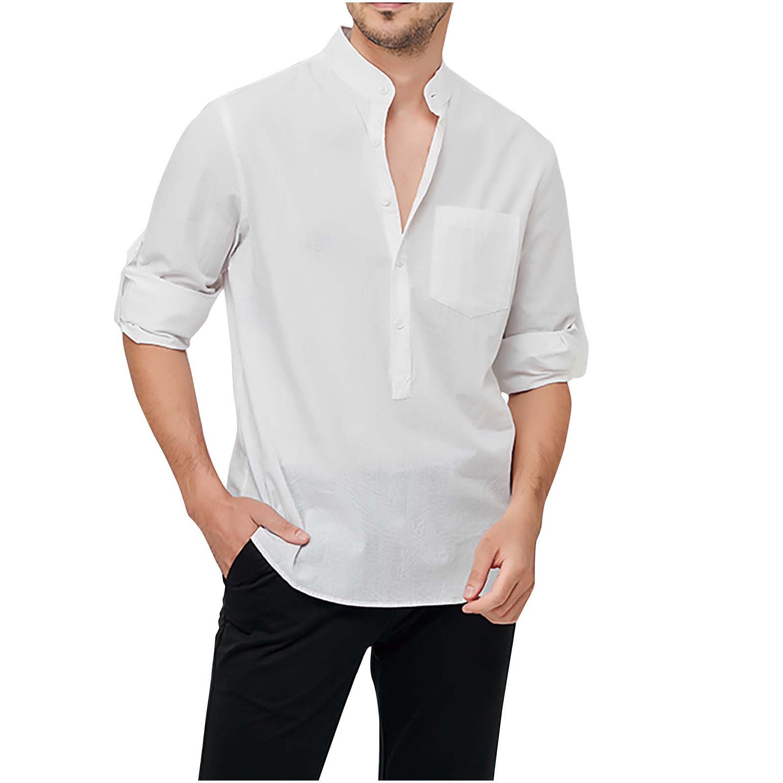 T-shirts pour Hommes Décontractés, Col Rabattu, Chandail à Boutons, Manches Longues, Mode Décontractée, Coton-Lin, Tee-Shirts à Manches Longues pour Hommes