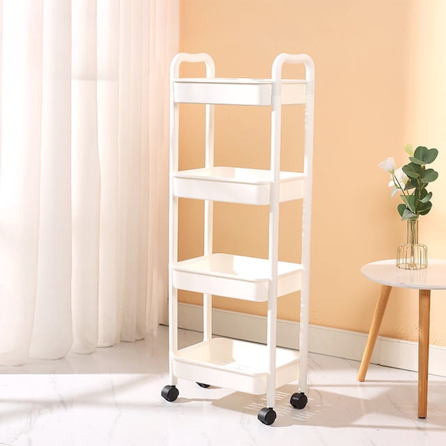 4-Tier Kitchen Storage Cart with Armrests and Wheels, Green Mobile Storage Rack for Bathroom and Living Room, Multi-Purpose Organizer Cart with High Weight Capacity