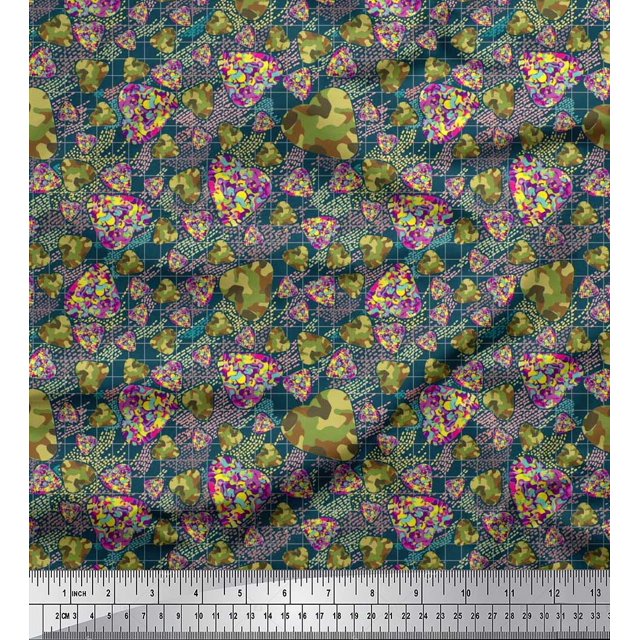Soimoi Georgette Viscose Fabric Check,Heart & Camouflage Printed Fabric 1 Yard 42 Inch Wide