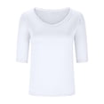 thumbnail image 4 of LOVZFMLL Women's T-Shirts V Neck Half Sleeve Solid Color Casual Basic Tees Spring Summer Clothes Outfits Going Out Tops White M, 4 of 6