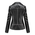 thumbnail image 4 of Qertyioot Womens Leather Jacket New Slim Stand-Up Collar Zipper Stitching Solid Color, 4 of 7