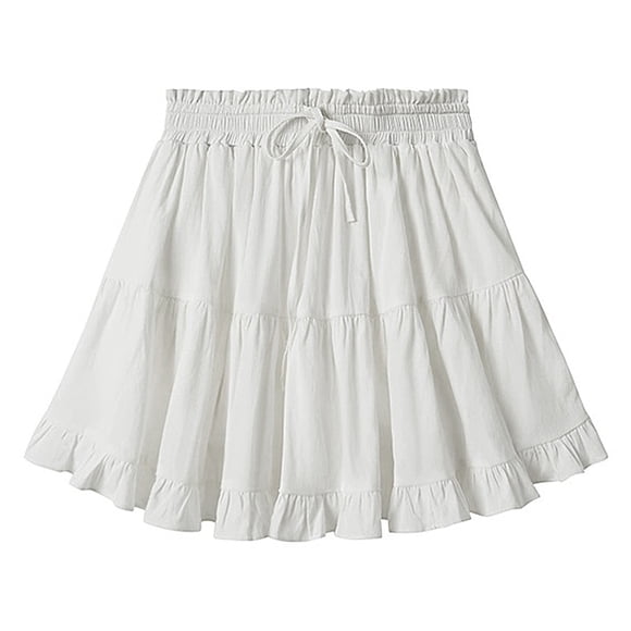 Elvqul Womens Skirt Summer Mini Skirt Elastic Waisted White Solid Short Skirt for Women High-Waist