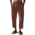 thumbnail image 2 of FcBaudy Full Length Pants Men's Casual Holiday Pocket Drawstring Solid Color Elastic Waist Cropped Pants Men Pants, 2 of 4