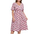 thumbnail image 2 of Ovzne Robes pour Femmes 2025 Robe Mode Femmes Impression Fleur Dentelle Col en V Manches Courtes Taille Élastique Robe de Vacances Manches Courtes Imprimée Liquidation, 2 of 7