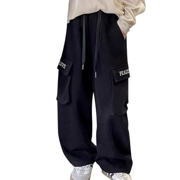 Pantalon Cargo pour Tout-Petites et Grandes Filles, Été, Sport, Décontracté, Coupe Ample, Pantalon Droit à Jambe Grand avec Poches, Noir, Printemps, Pantalon Tendance 8-9T