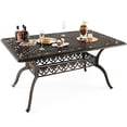 thumbnail image 1 of Costway Table à Manger d'Extérieur 59 Pouces Trou pour Parasol en Aluminium Coulé Toutes Saisons 6 Personnes Bronze, 1 of 10