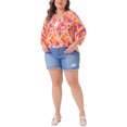 thumbnail image 2 of Unique Bargains Blouse Florale Colorée à Manches 3/4 et Col Noué pour Femmes Grande Taille Orange 4X, 2 of 4