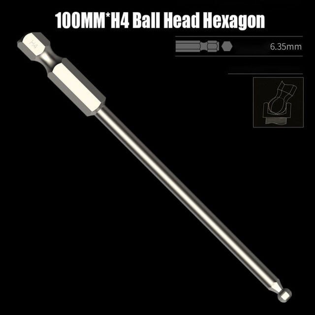 1pc Ball End Hex Screwdriver Bit Metric Hex Bit 100mm Long Magnetic Driver Bit Alloy Steel 1/4 Inch Hex Screwdriver Bit H2.5-H8