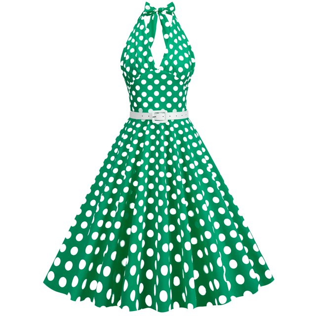 Birdeem Robe de Soirée pour Femmes, Confortable, d'Été, à Manches Courtes, Dos Nu, Col en V, Vintage, Coupe Régulière, à Pois