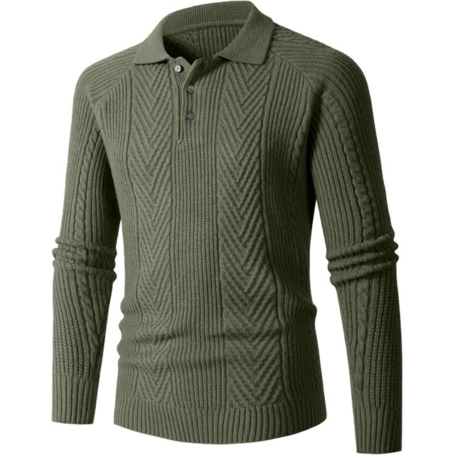 Chandail Slim Fit pour Hommes, Manches Longues Col Rabattu, Basique Décontracté pour Automne et Hiver