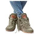 thumbnail image 3 of Kcodviy Bottes pour Femmes Bottines à Talon pour Femmes Bottines Bottes Rétro en Suède Faux Talon Épais Bottes à Plateforme pour Femmes Cuir à Franges Bout Rond Bottes Larges pour Femmes Chaussures Décontractées, 3 of 3