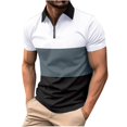 thumbnail image 2 of Chemises pour Hommes, Mode Homme Décontractée Couleur Unie Fermeture Éclair Manches Courtes Col Rabattu Blouse, 2 of 6