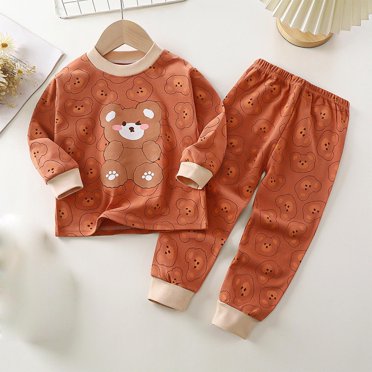 RXIRUCGD Mode Ensembles de Pantalons Longs Décontractés à Manches Longues pour Filles et Garçons Col Rond Imprimé Bouton (Marron, Taille : 2 Ans)