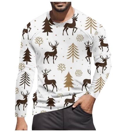 LUOGENLI T-shirts pour Homme pour Hommes Noël T-Shirt Décontracté de Mode Festival à Manches Longues à Col Rond T-Shirt Vintage T-shirts pour Homme T-Shirt Graphique Pâques Brun P
