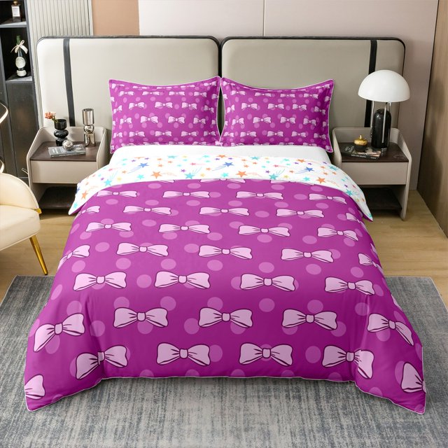 Erosebridal Housse de Couette en Coton 100 % avec Nœud Papillon Violet Format Simple, Ensembles de Literie Princesse de Rêve Format Simple, Déco Dessin Animé, Réversible 2 Pcs (Sans Couette)