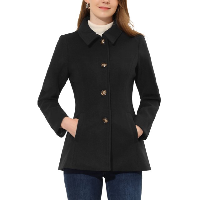 INSPIRE CHIC Manteau Long à Col Peter Pan pour Femme, Simple Boutonnage, m Noir