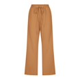 thumbnail image 4 of Women Comfortable High Waisted Wide Leg Pants Drawstring Elastic Trousers Comfy Straight Leg Long Pants With Pockets, 4 of 5