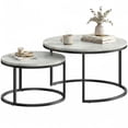 thumbnail image 1 of HOMCOM Nesting Tables, 31" Round Coffee Table Set of 2, Marble Grey, 1 of 10