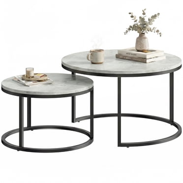 HOMCOM Tables Gigognes, Ensemble de 2 Tables Basses Rondes de 31 Pouces, Gris Marbre