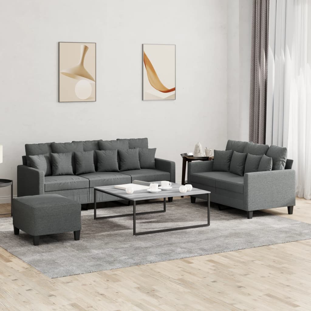 vidaXL 3 Piece Sofa Set with Cushions Dark Grey Fabric